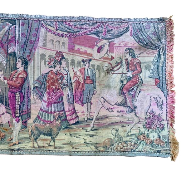 VTG Italian Tapestry Wall Hanging Elegant 19th Century Garden Scene Courting - Picture 5 of 12